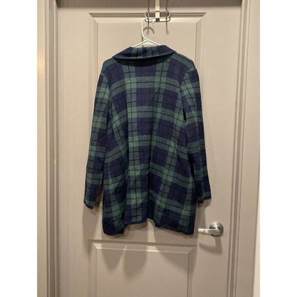Denim & Co. Plaid Sweater Coat Green Blue Large NWT QVC - Picture 5 of 5